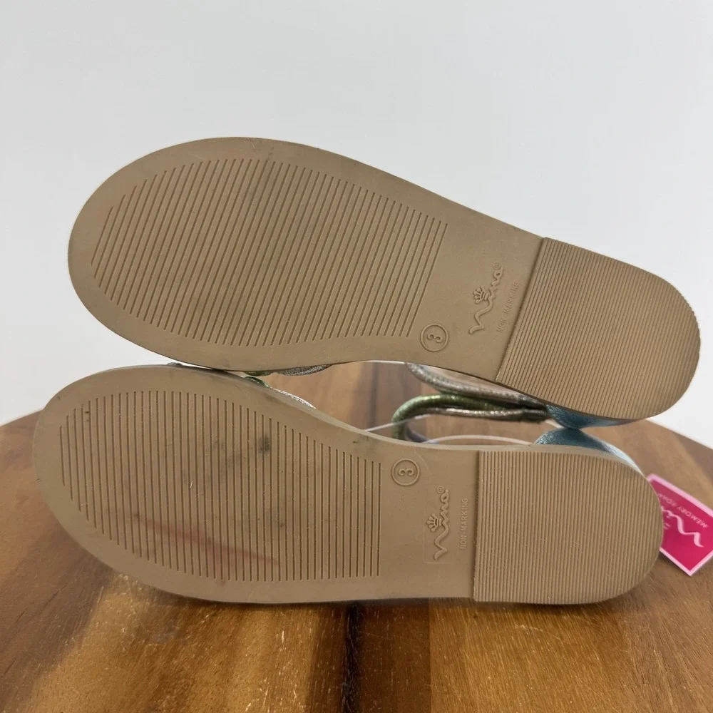 Big Kids Girls Nina Brianna Blue Metallic Strappy Sandals Size 3 Y GUC‎